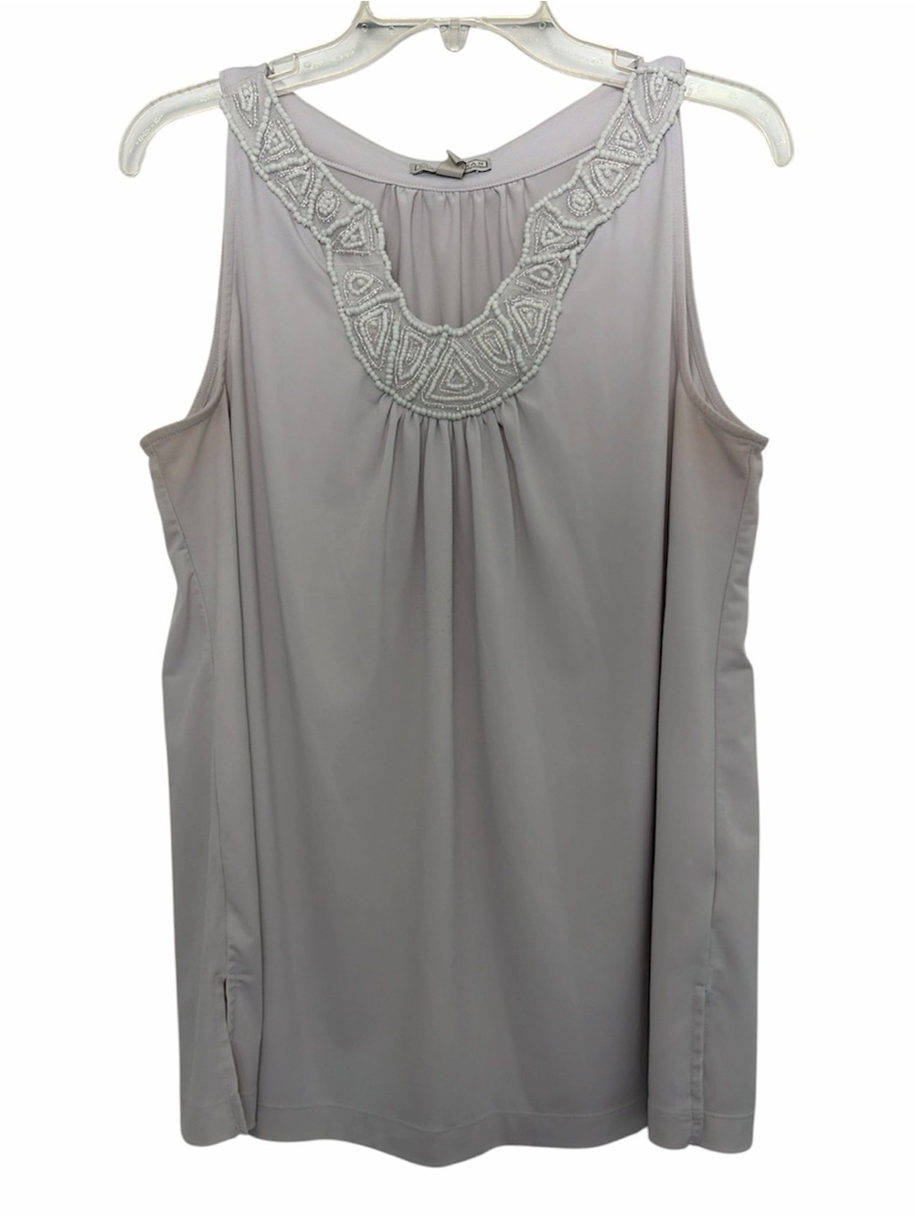 Dana Buchman White Sleeveless Top with Beaded Neckline